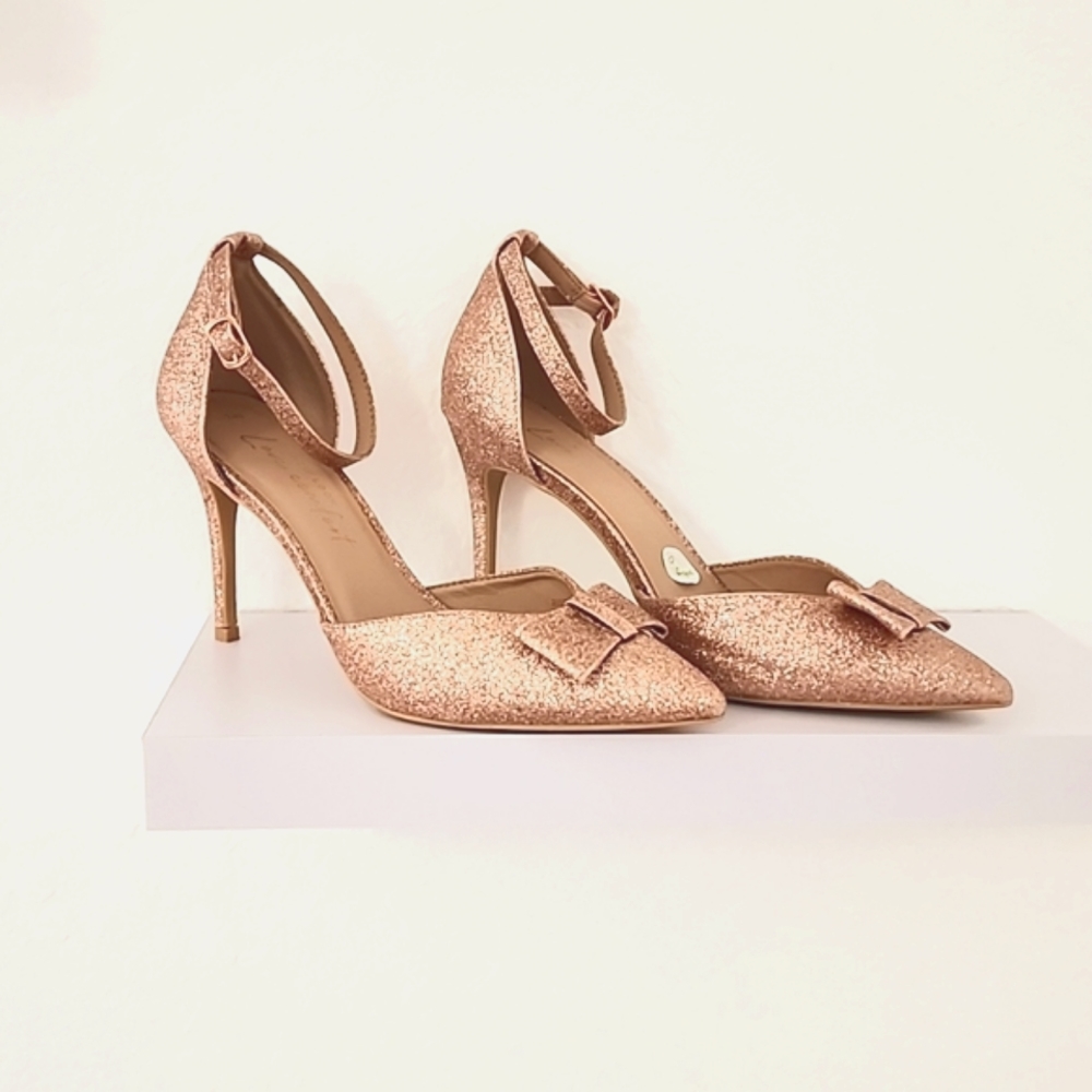 New Look UK Love Comfort Rose Gold Glitter Bow Stiletto Shoes. Size US 9